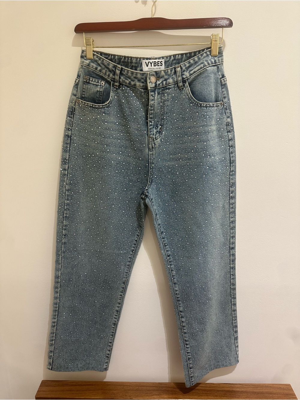 Rhinestone Sparkly Crystal High-Rise Jeans medium